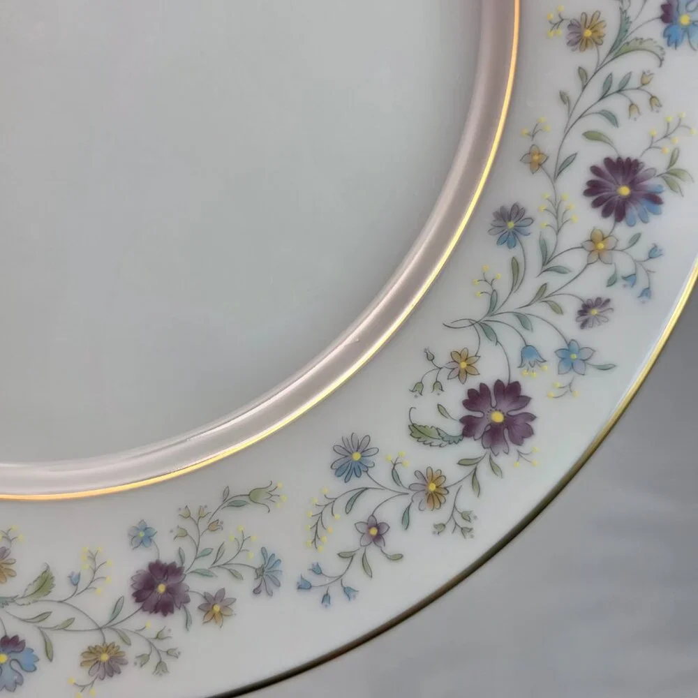 FOUR Noritake Longwood #2485 Salad Plates Purple, Blue & Yellow Flowers